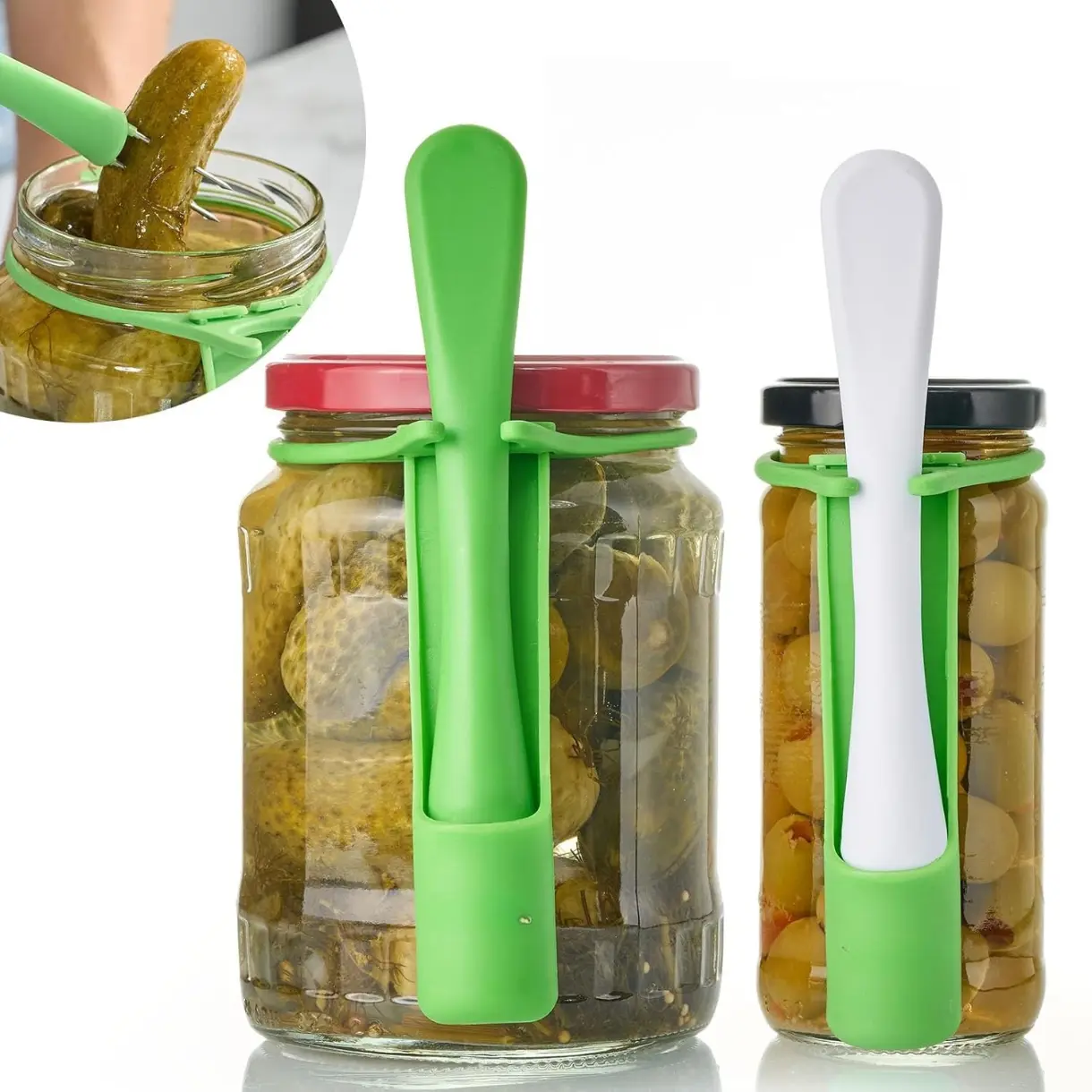 2 Pack Pickle Fork, Pickle Grabber, Stainless Steel Olive Grabber Tool, Fork Pickle Picker, Deep Jar Food Grabber for Olive, Vegetable, Unique Kitchen Gadgets