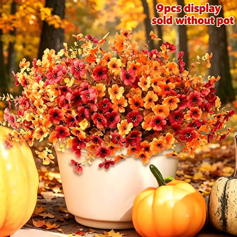 Thanksgiving decoration: 3-color artificial flowers (9 pieces / set), anti-UV colored artificial flowers, home garden party wedding decoration bouquet, best artificial flower bouquet gift for autumn theme