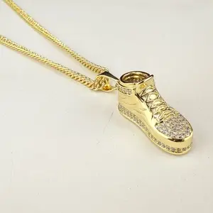 3D Tennis Shoes Pendant with Zircon and 3mm Chain Gold-Tone Fashion Jewelry Accessory