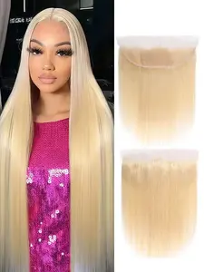 613 Frontal Straight Brazilian Virgin Human Hair 13x4 Transparent HD Lace Front Closure Ear To Ear Blonde Color Frontal 12A Grade Pre Plucked Hairline #613 Honey Blonde Human Hair for Women