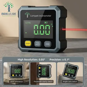 Brillure Digital Angle Finder with Electronic Laser Level, 4-Side Strong Magnetic Inclinometer, 60° Magnetic Attachment Protractor Measuring Tool for Woodworking, Hardware Tasks
