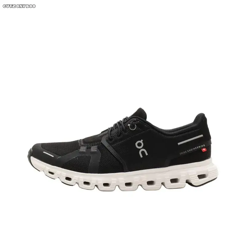 Black-White Contrast Hollow Running Sneakers for Sports- Breathable Mesh Upper, Black Fabric Collar, Hollow Cushion Foam Midsole, Reflective Strip Decor, Daily Training Use