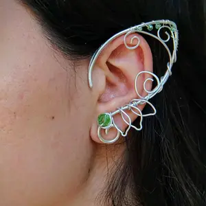 SoulCraftera Lotus Elf Ears Handmade Fairycore Ear Cuffs Unisex Tarnish Resistant Wire Lotus Inspired Design Adjustable Fit No Piercing Needed for Ren Faires & Everyday Wear