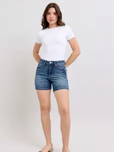 Mia Judy Blue Mid Rise Tummy Control Mid Length Short