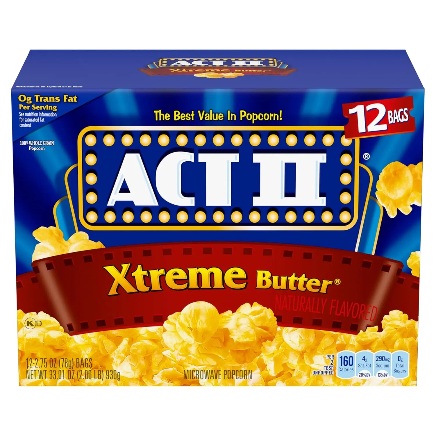 Xtreme Butter Microwave Popcorn, 2.75 oz Bags – Buttery Microwave Popcorn Snack, Easy Movie Night Popcorn, 12 Count Pack