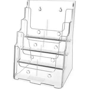 Acrylic Brochure Holder 8.5 x 11 inch, 4 Tier Clear Literature Organizer Magazine Display Stand with Removable Divider for 4 x 9 inch Brochures Pamphlet, Wall Mount or Countertop, 1 Pack