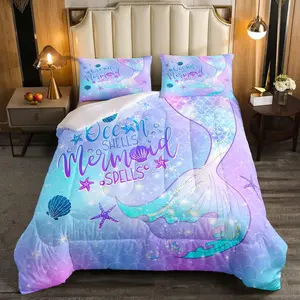 Mermaid Luxury Bedding Set,Purple Blue Mermaid Scale Comforter,Ocean Marine Them Designer Comforter Set,Princess Style Quilt Set