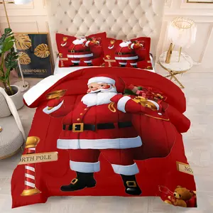Christmas Theme Santa Tree Quilt Set, Includes 1 Blanket + 2 Pillows, Soft Warm, Perfect for Holiday Bedroom Decor, Bedding Sets