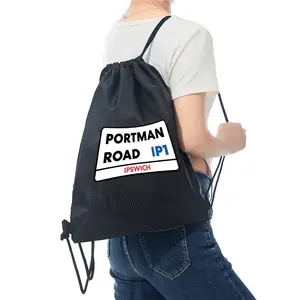 Portman Road Ipswich Street Sign Print Drawstring Backpack Gym Bag Casual Outdoor Sports Travel Lightweight Tote for Men Women Unisex Ideal Birthday Christmas Graduation Gift for Students Athletes and Daily Use