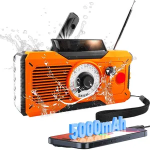 Emergency Radio AM/FM/WB Weather Radio with 5000mAh Portable Power Bank USB Solar Hand Crank Charging Waterproof Flashlight LED Reading Light SOS Alarm for Camping Hiking Hurricane Compass