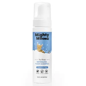 Mighty Meow Waterless Foam Shampoo for Cats - No Rinse, Dry Shampoo for Cats - Eliminates Odors - Gentle & Anti-Itch - Natural & Hypoallergenic Waterless Cat Shampoo – Fragrance Free - 8 fl oz