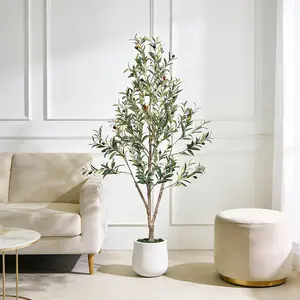 Fancybatt Artificial Olive Trees, 5FT, Indoor Tall Faux Olive Tree, with White Tall Planter, Artificial Plants with Natural Wood Trunk & Lifelike Fruits for Home Office Decor