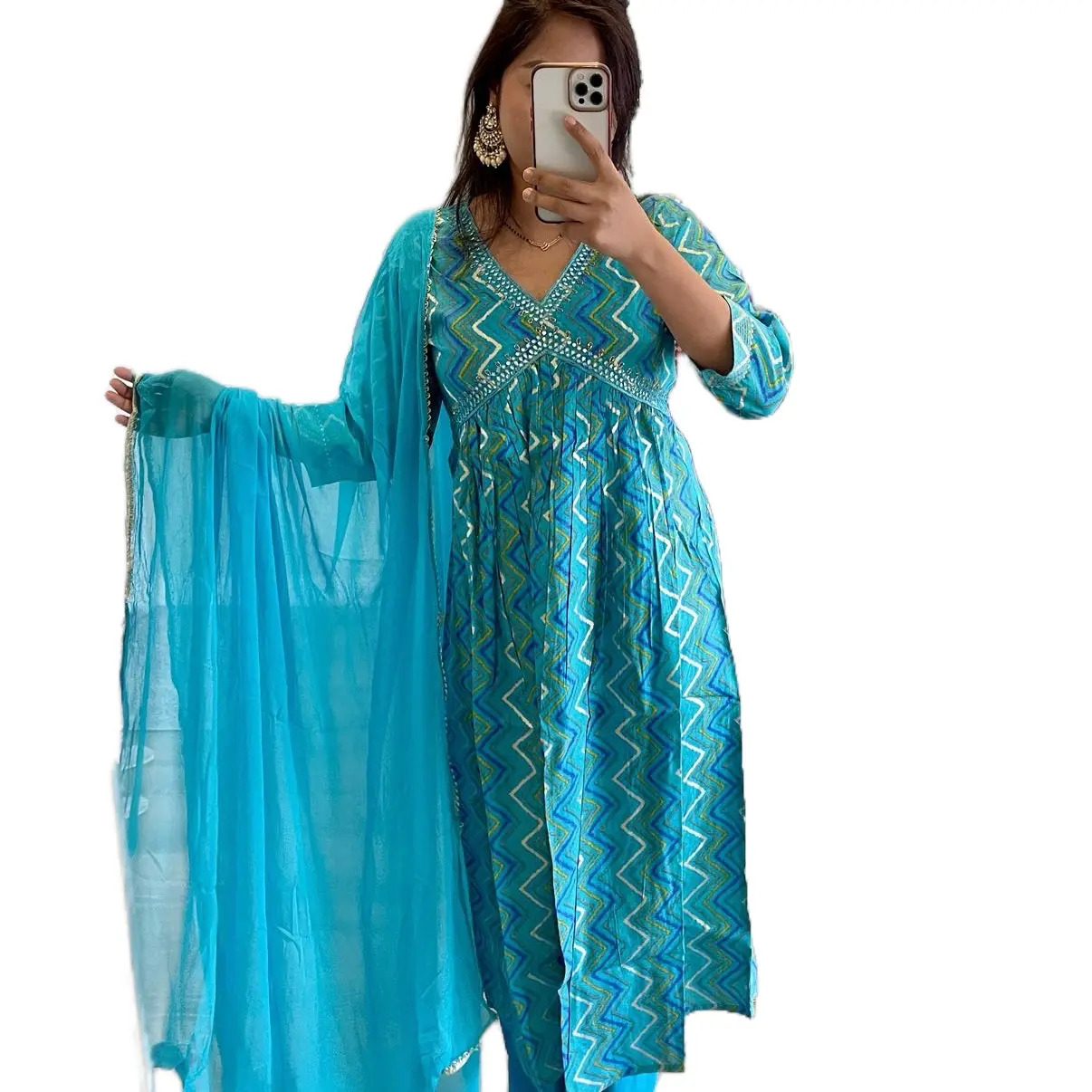 Women's Ethnic Traditional Alia Design 3-Piece Kurta Suit Garment - Lightweight Comfortable Chinon Fabric, Matching Salwar Pants, Fitted Duppatta Shawl, Elegant Outfits Inspo Ethnic Traditional Dress