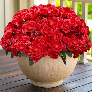 Artificial Geraniums Flowers for Outdoors, 4 Bundles Fake Geraniums Silk Red Flowers Outdoor UV Resistant Faux Flowers Plants for Home Gardens Planter Patio Balcony Table Spring Decor(Red)
