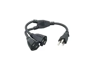 Nippon Labs 16 AWG 1-to-2 Power Cord Splitter (NEMA 5-15P to NEMA 5-15R X2), SJT, Black Color, 36 inch Power Cord, 30POW-10W1-21236-Y