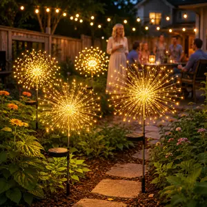 Solar Firework Lights Outdoor Waterproof, Auto On/Off LED Garden Lights for Yard Patio Pathway Decor