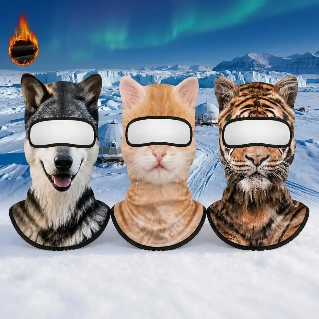 Cat Mask 3D Printed Cat ski Mask Warm Fleece Lined  Balaclava with Ears Breathable Perfect for Skiing & Biking Party with Solid Pattern Fun Unique Halloween Cosplay Party Accessory Gift for Men & Women