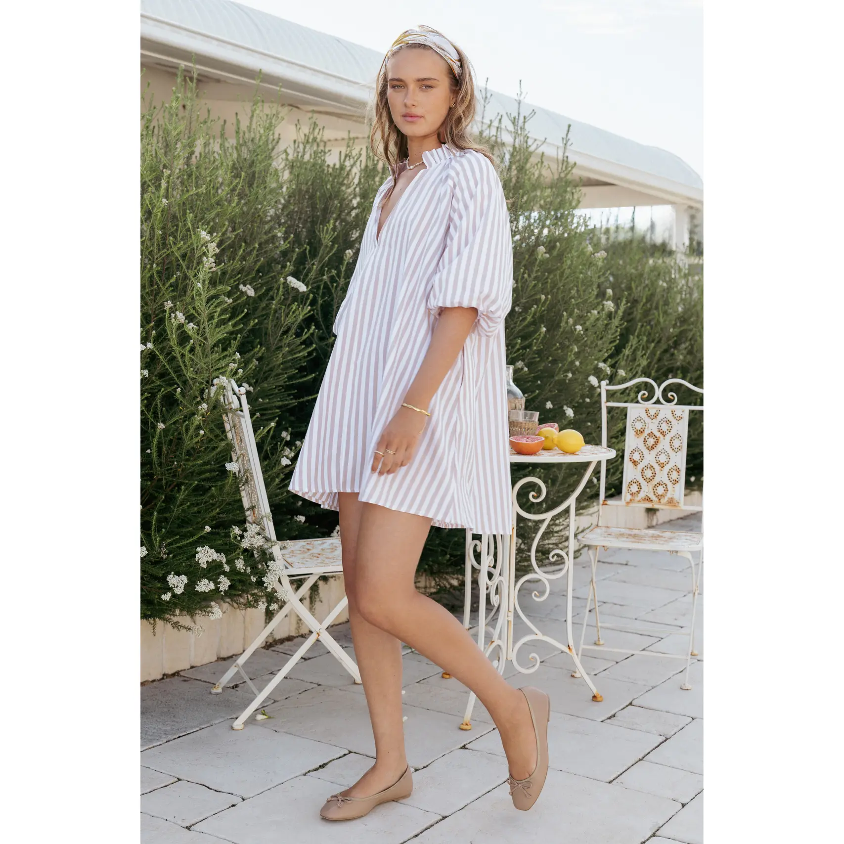 Doran Mini Dress - Beige White