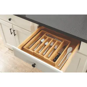 Expandable Bamboo Silverware Organizer Adjustable Cutlery Tray Kitchen Drawer Storage Utensil Holder Durable Water-resistant 5-7