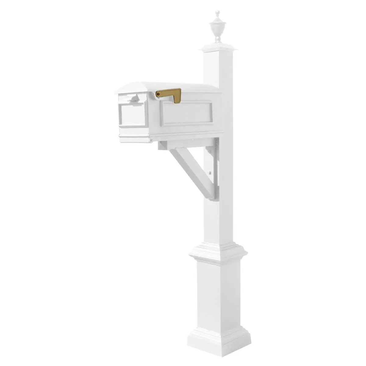 QualArc WPD-SB1-S5-LMC-WHT Westhaven System with Lewiston Mailbox, Square Base & Urn Finial, White