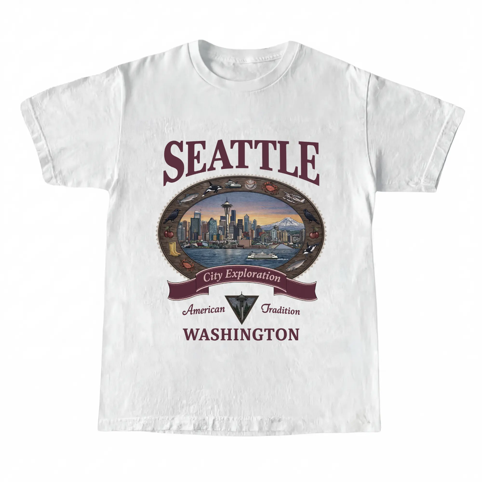 Vintage 90s Seattle Washington Comfort Colors T-Shirt, Retro City Exploration Graphic Tee, Seattle Skyline Souvenir Shirt, Pacific Northwest Aesthetic Apparel, PNW Travel Gift, Ivory Oversized Tee