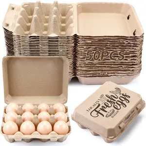 50 count  Paper Pulp Egg Cartons Blank Bulk 12 Count Dozen  Classical 3 x 4 Style Square Chicken Cardboard Egg Tray Holder for Family Farm Market Storing(Stylish)