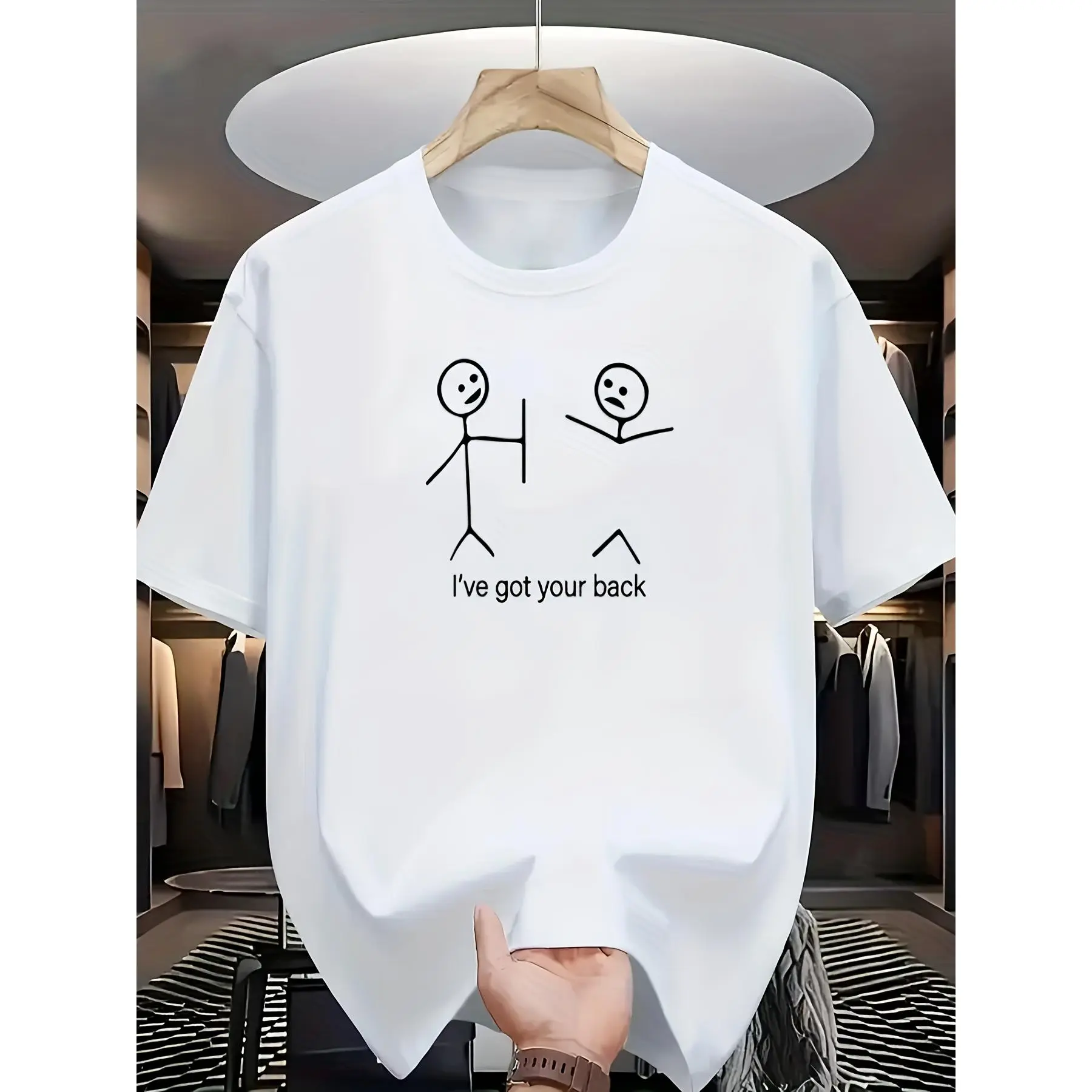 Men's "I've Got Your Back" Graphic T-Shirt, Casual Streetwear Loose Fit Crew Neck Top in a Stretch Cotton Blend