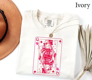 Comfort Colors Queen of Hearts T- Shirt, Womens Valentines Day Shirt, Queen Playing Card Shirt, Deck of card Shirt, Funny Valentines Day Gift