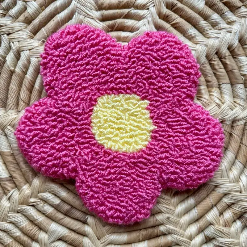 Pink flower punch  Needle Coaster for cups, mugs, tumblers etc.