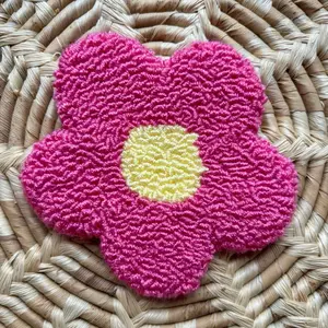 Pink flower punch  Needle Coaster for cups, mugs, tumblers etc.