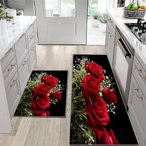 Rose Pattern Kitchen Mat, 2 Counts/set Non-slip Kitchen Rug, Rectangular Home Decor Floor Mat for Kitchen Dining Room, Washable Runner Rugs