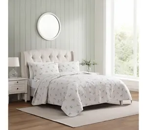 Laura Ashley Bouncy Bows Green/Cream Cotton King Quilt Set