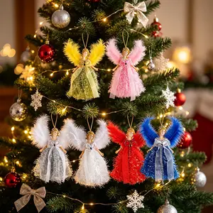 Multicolor Angel Christmas Tree Decoration, Shiny Winged Hanging Angel Statue, Festive Holiday Gift for Women and Kids