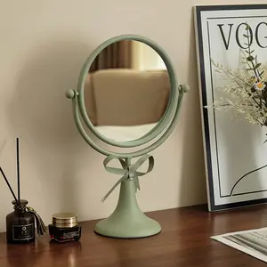 1pc Vintage Desktop Makeup Mirror with Bowknot, Adjustable Vanity Mirror, Suitable for Office Desk, Adjustable Rotating Retro Oval Golden Desktop Makeup Mirror, Perfect Gift for Women'S Mother, Sister, Grandma, Bridesmaid
