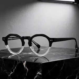 fytoo This pair of geometric glasses features a fashionable and unique black-and-white spliced frame design. The acetate material complements the spring hinges, ensuring a comfortable wearing experience.CO1115