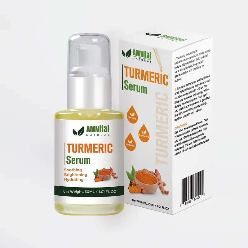 AMVital Natural Turmeric Face Serum - Dark Spot Reducer, Radiance Booster, Lightweight Moisturizer for Dry Skin, Hydrate, Tone Balance, Spot Clarity, Leaves Skin Soft & Smooth
