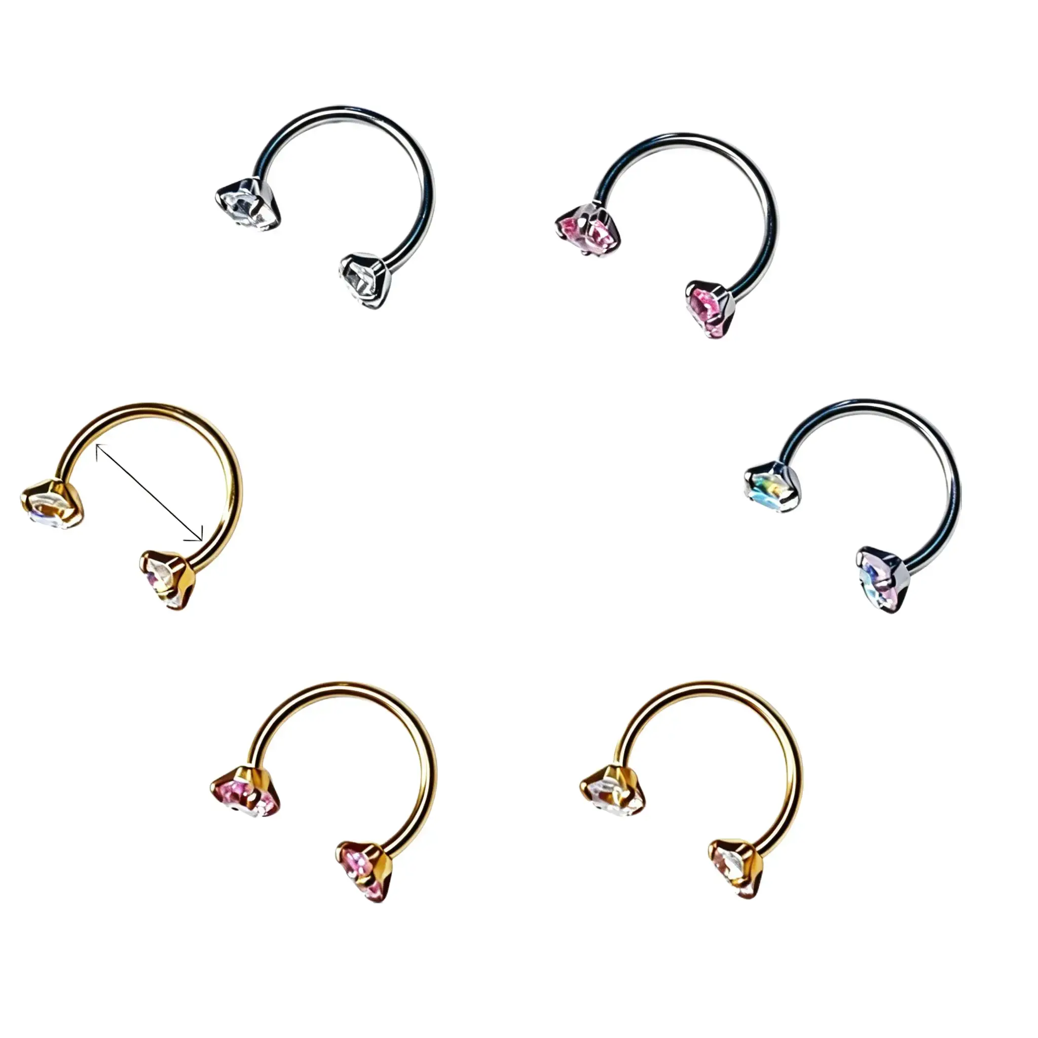6-Piece 18G 8mm Horseshoe Nose Hoops, Medical-Grade 316L Titanium Steel Internally Threaded Gem Body Jewelry for Daily Wear, Safe, Durable Material