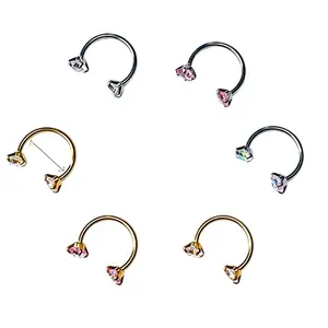 6pcs 18G 1.0mm 316L Medical-Grade Titanium Steel Internally Threaded Gems Horseshoe Nose Hoops, Safe Durable Material Body Jewelry with Free Ball Holder & Guiding Needle