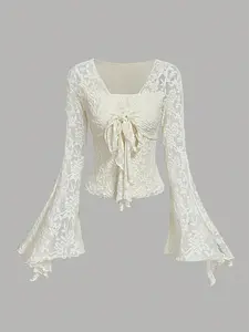 Women's Long Sleeve T-Shirt, Flare Cuff Design, Slim Fit Casual Top, Perfect for Daily Wear, Spring Fashion Tee