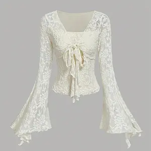 Women's Long Sleeve T-Shirt, Flare Cuff Design, Slim Fit Casual Top, Perfect for Daily Wear, Spring Fashion Tee