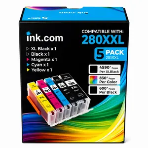 ink.com 5Pack High Yield 280XXL/281XXL Compatible Inkjet Printer Ink Cartridges-Excellent Value Replacement for Canon PIXMA TR8620,TR8620a,TS6320,TR7520,TS6120,TS6220,TS8220,TS9520 - Easy Installation, Consistent Performance, Crisp Black Text Ink Refills