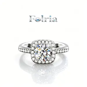 S925 Sterling Silver Square Cut Moissanite Engagement Ring for Ladies Fashion Statement Finger Ring with GRA Certificate and Premium Gift Box Romantic Jewelry Gift for Her