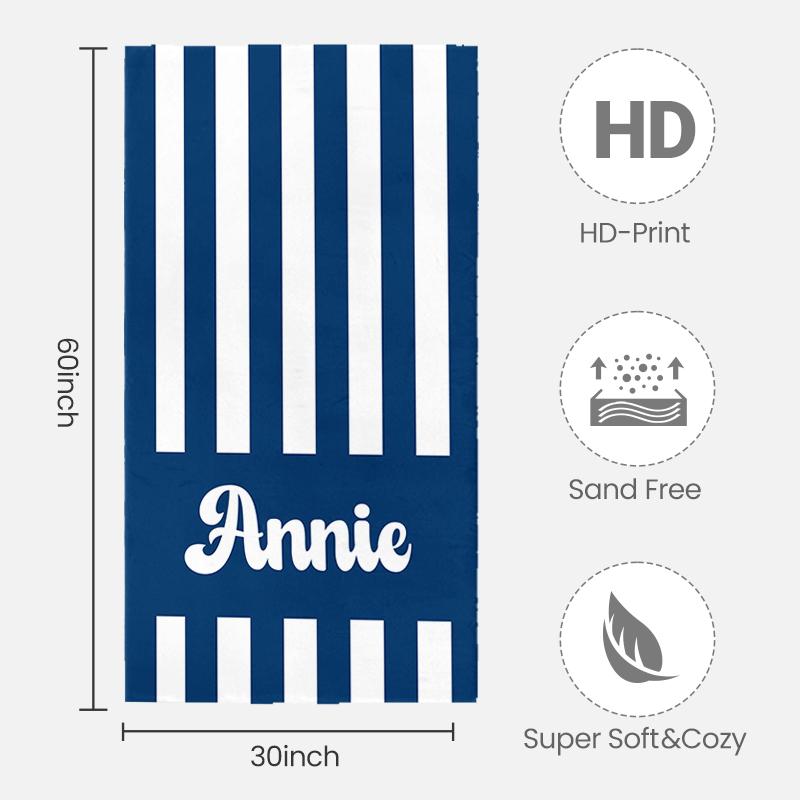 Personalized Classic Striped Beach Towel, Custom Name Summer Pool Towel for Girls