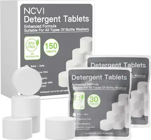 NCVI 150PCS Baby Bottle Washer Detergent Tablets, All-in-1 Stain Remover, Sterilizing & Deodorizing, Low-foaming Formula, Compatible with Most Major Brand Bottle Cleaners