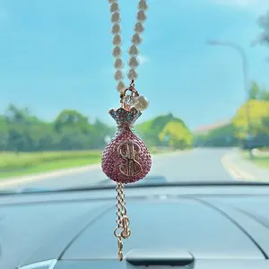 1pc Crystal Pearl Car Hanging Decoration, Car Ornament, Rearview Mirror Charm, Luxurious Auto Accessory, Elegant Design, Perfect Gift Idea