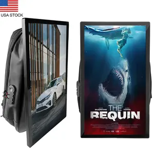 21.5 Inch Touchscreen Advertising Backpack, 1000nits High Brightness LCD Screen Backpack, Digital Signage Backpack with USB/App/CMS Input for Auto Playback, Split Screen, Android 11OS