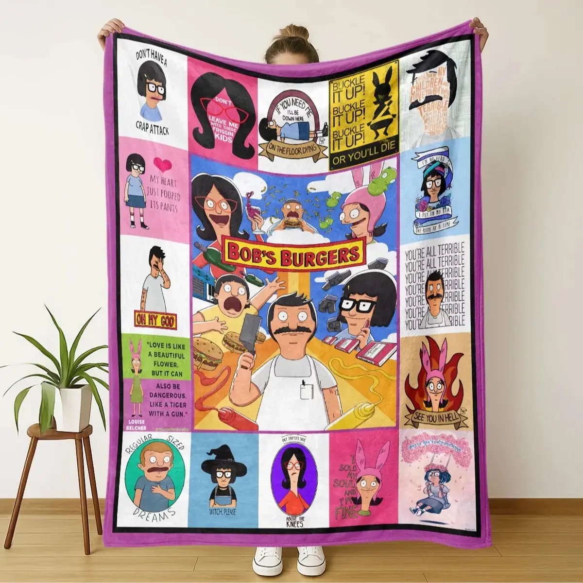 Bob's Burgers Flannel Blanket, Lightweight Sofa Throw for Bed Travel Camping Living Room Office Couch Chair, Comfy Home Accessory