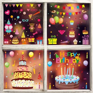 131 Pcs Glass Static Cling Children Birthday Party Scene Setup Window Display Decorations, Universal Use, Flat Sticker Type