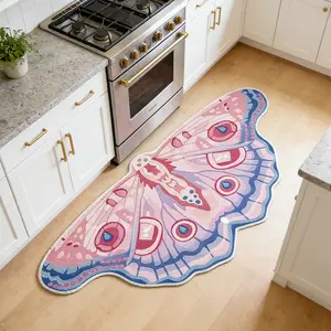 Irregular Shape Bedside Rug, Blue Butterfly Moth Pattern, Soft Velvet Carpet, Boho Area Rug, Sweet Style Home Decor, Bedroom Living Room Kitchen