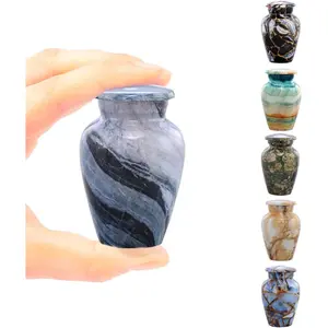 Small Keepsake Cremation Urns for Human Ashes - Marble Finish Metal Keepsake Urn - Mini Cremation Urn for Pet Ashes - Handcrafted Memorial Urn - Funeral Urns with Velvet Bag (Silver Wave)